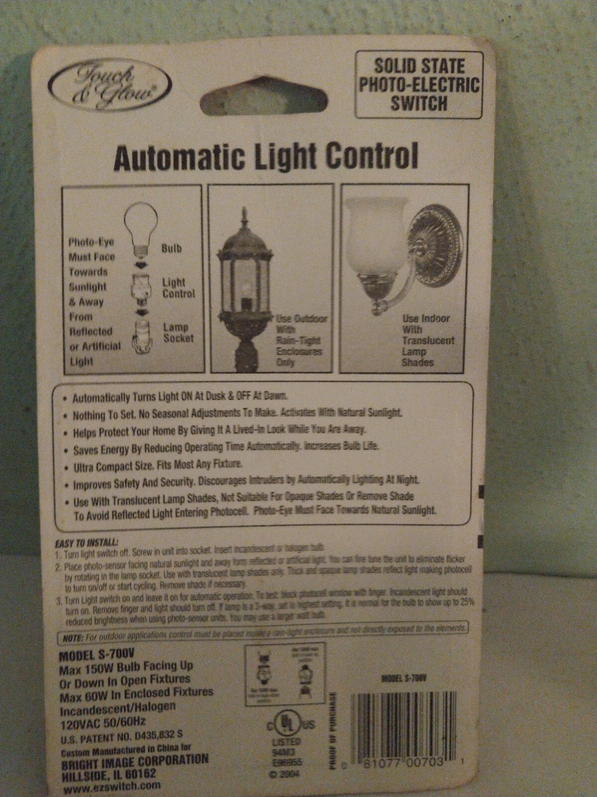 Bright Image automatic dusk to dawn light control 2004 (NOS) indoor/outdoor
