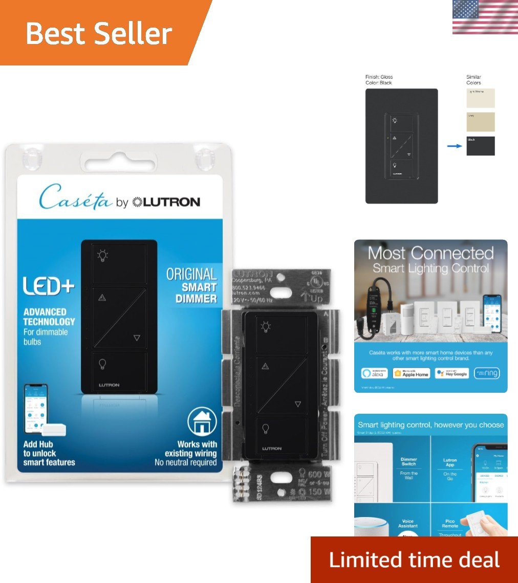 Caseta Smart Dimmer Switch Smart Hub Required, for LED Lights, 150 Watt, Sin…