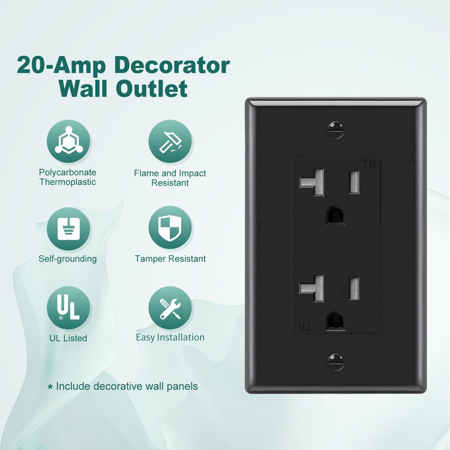 10pack Outlet Socket, Decora Duplex Receptacle, 20 Amp 125 Volt With Plate,Black