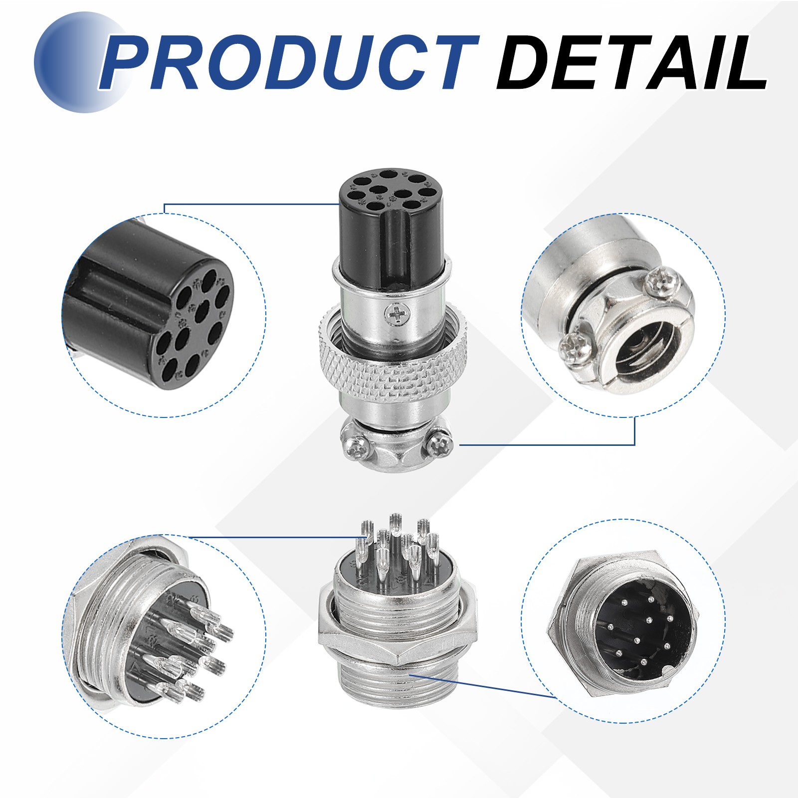 10Pcs 9 Pin Aviation Connector 250V 15A 16mm Metal Circular Connector Silver