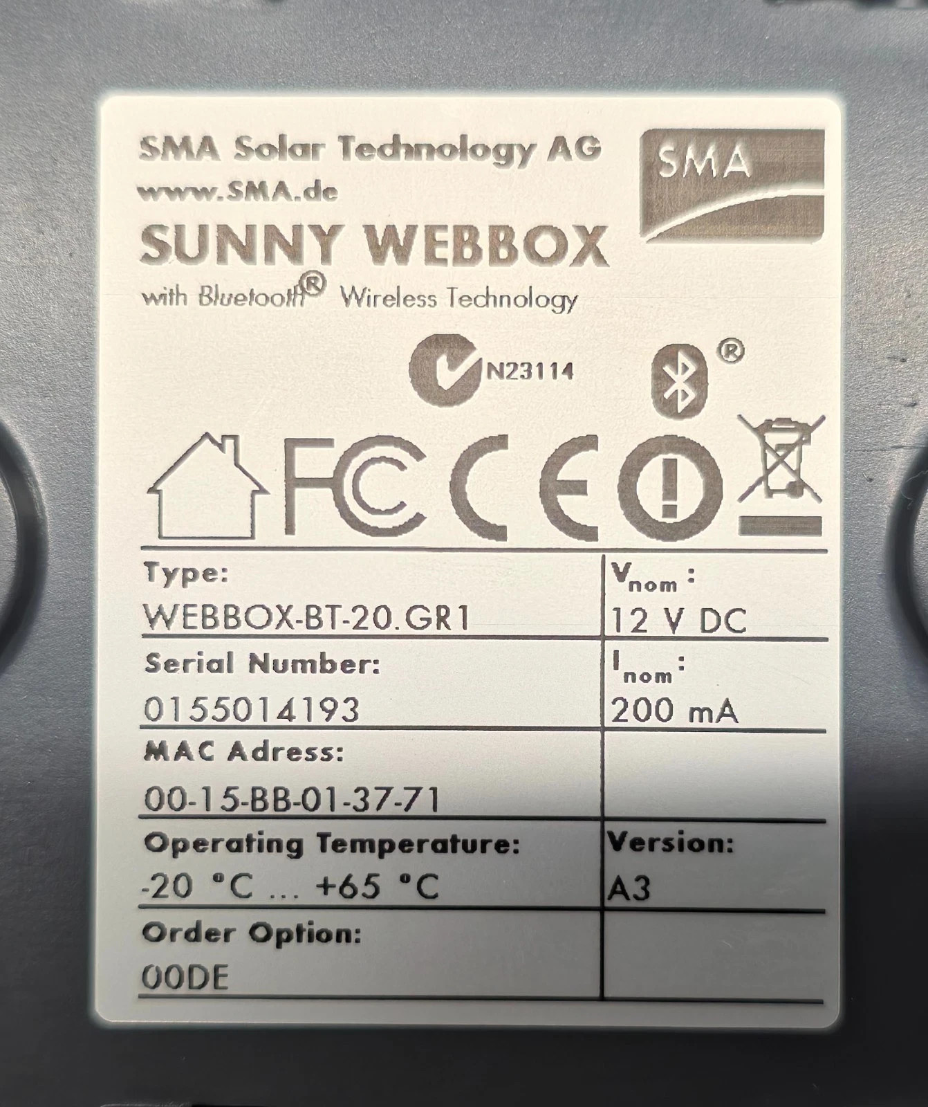 SMA Sunny Webbox mit Bluetooth Webbox-BT-20.GR1 Sunny Boy