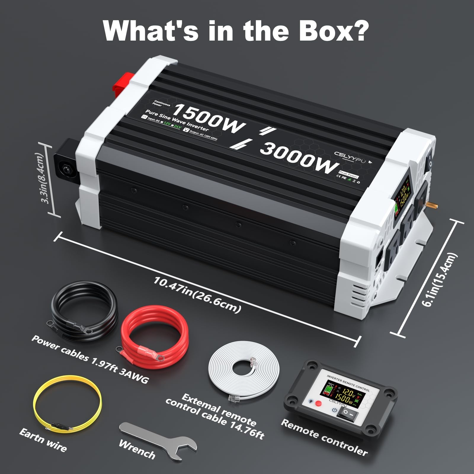 CELYYPU 1500 Watt Pure Sine Wave Inverter, 12V DC 110V AC Power Inverter, Used
