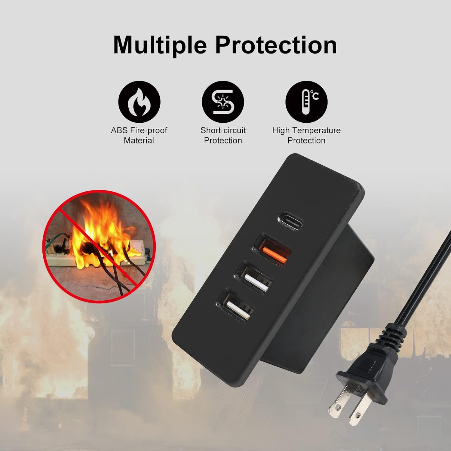 Powered USB C Hub Socket Recessed USB C Power Strip Outlet with Fast Charge 4