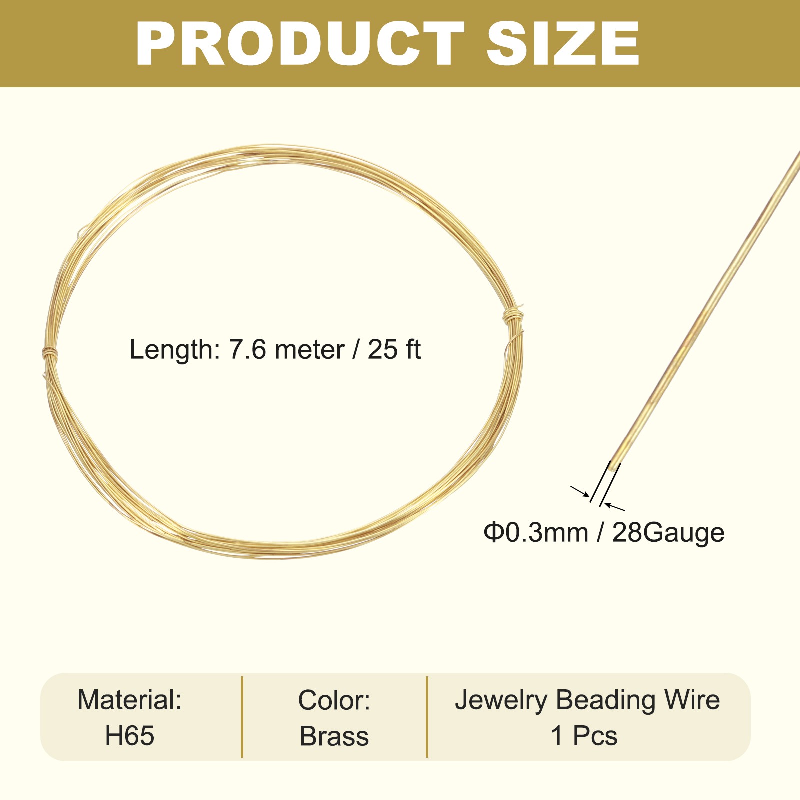 28 Gauge Brass Round Wire 25ft Craft Tarnish Resistant Beading Wires