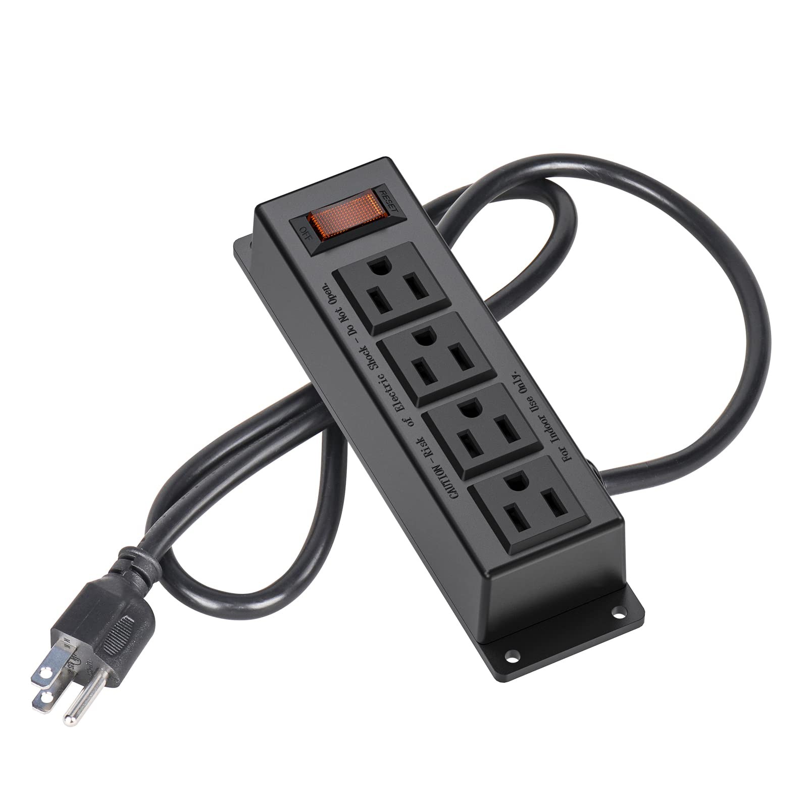 4 Outlet Wall Mount Power Strip 3ft Cord Flat Plug Black
