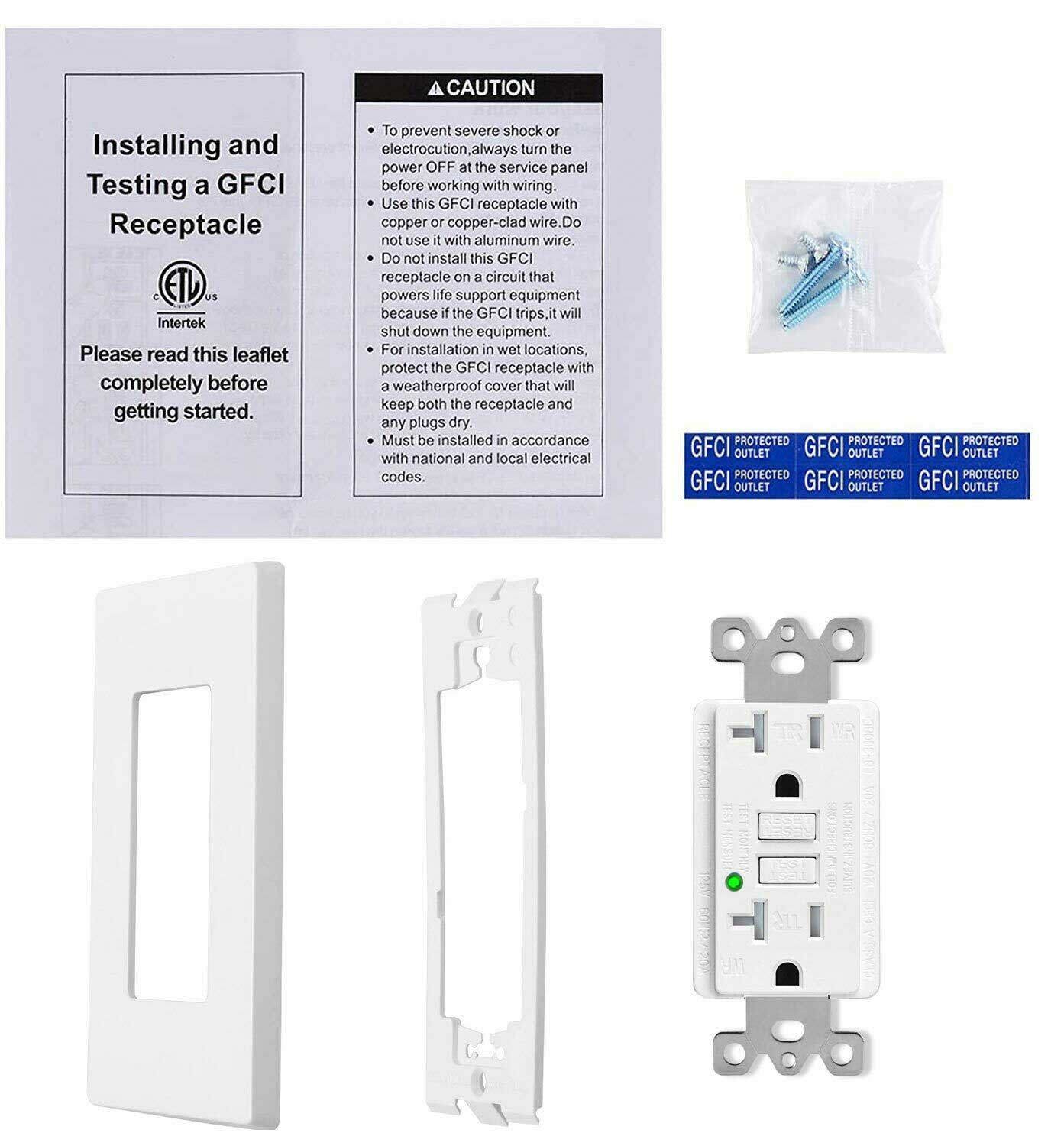 20 Amp GFI Outlet Duplex receptacle Ground Fault Circuit Interrupter TR WR White