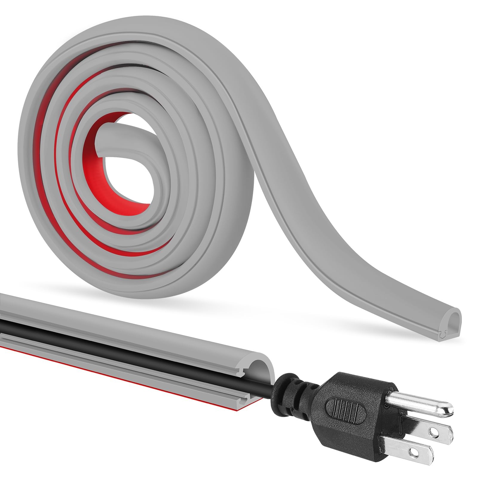 Self-Adhesive Cable Hider,Flexible Wire Cover Raceway for 236inch, Gray
