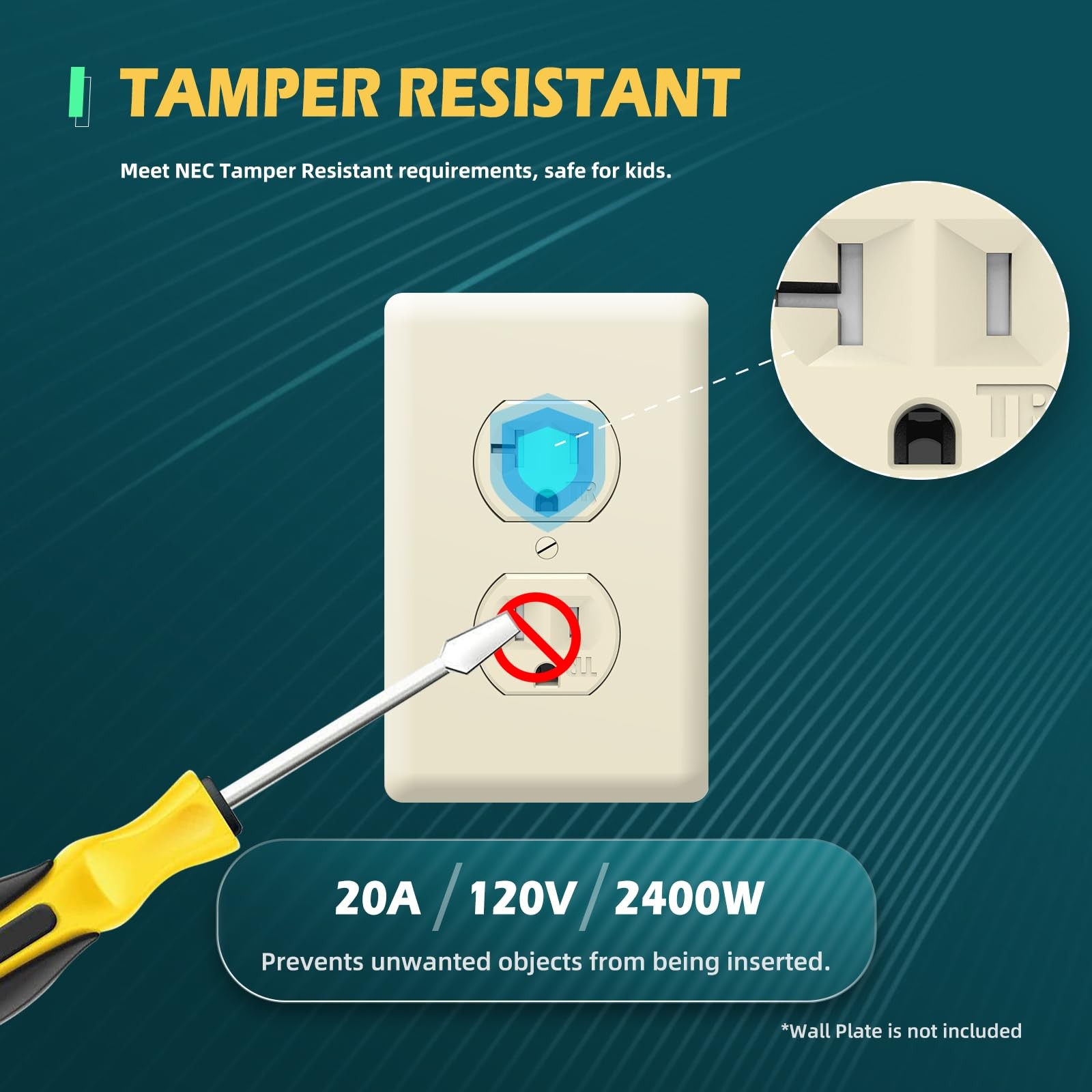 10 Pack Duplex Electrical Outlets, 20A Tamper-Resistant, UL Listed, Ivory