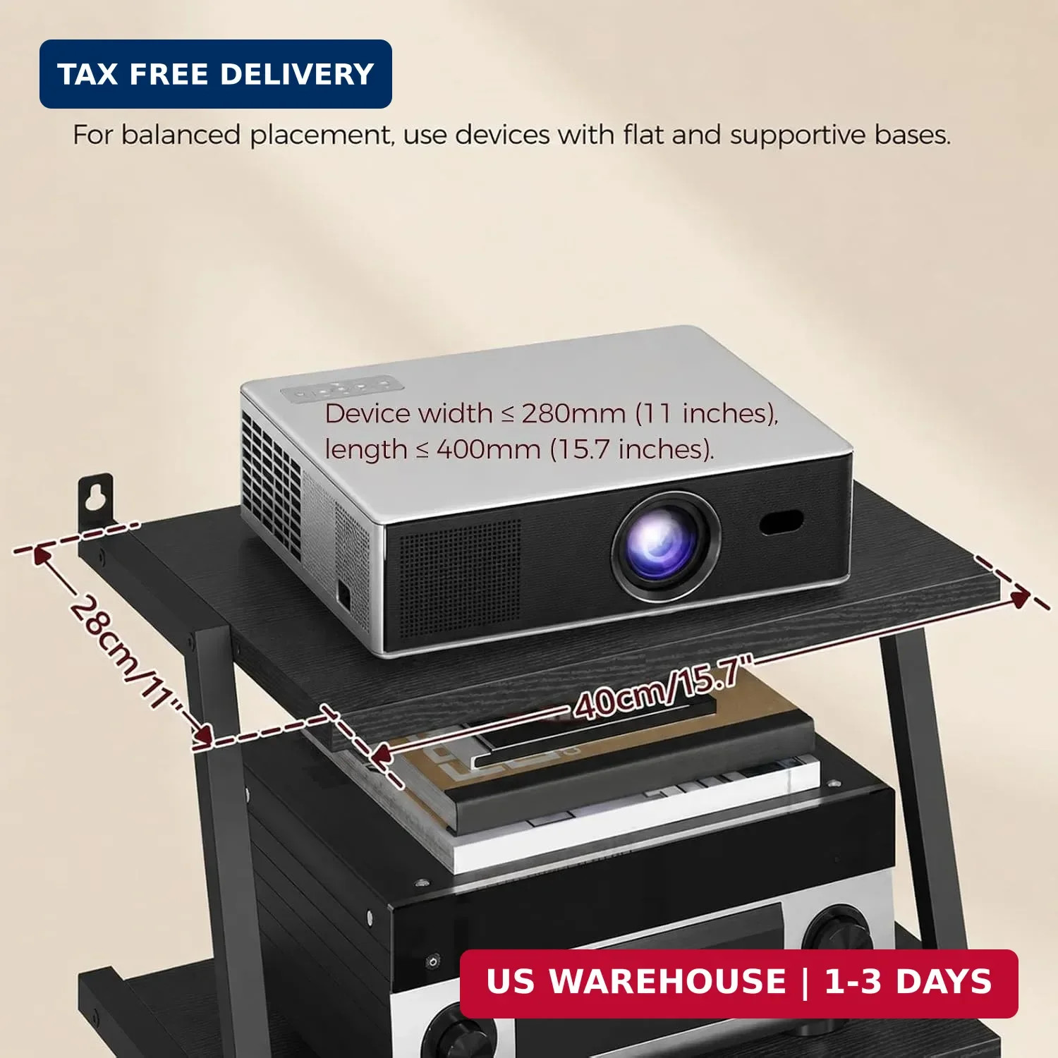 Floating TV Shelf, 2 Tier Projector Shelf for DVD Players | Black Game Console S