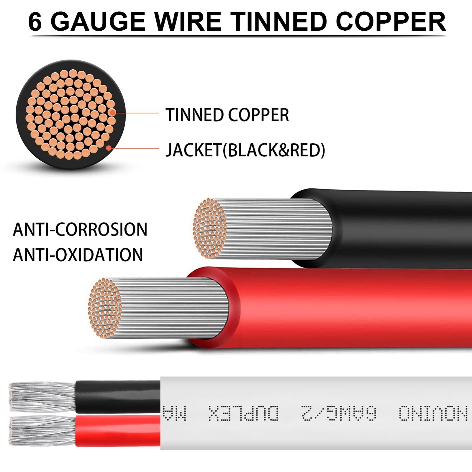 6 Gauge Marine Wire,6 AWG 20ft Duplex Marine Grade Wire Tinned Copper Oxygen-Fre