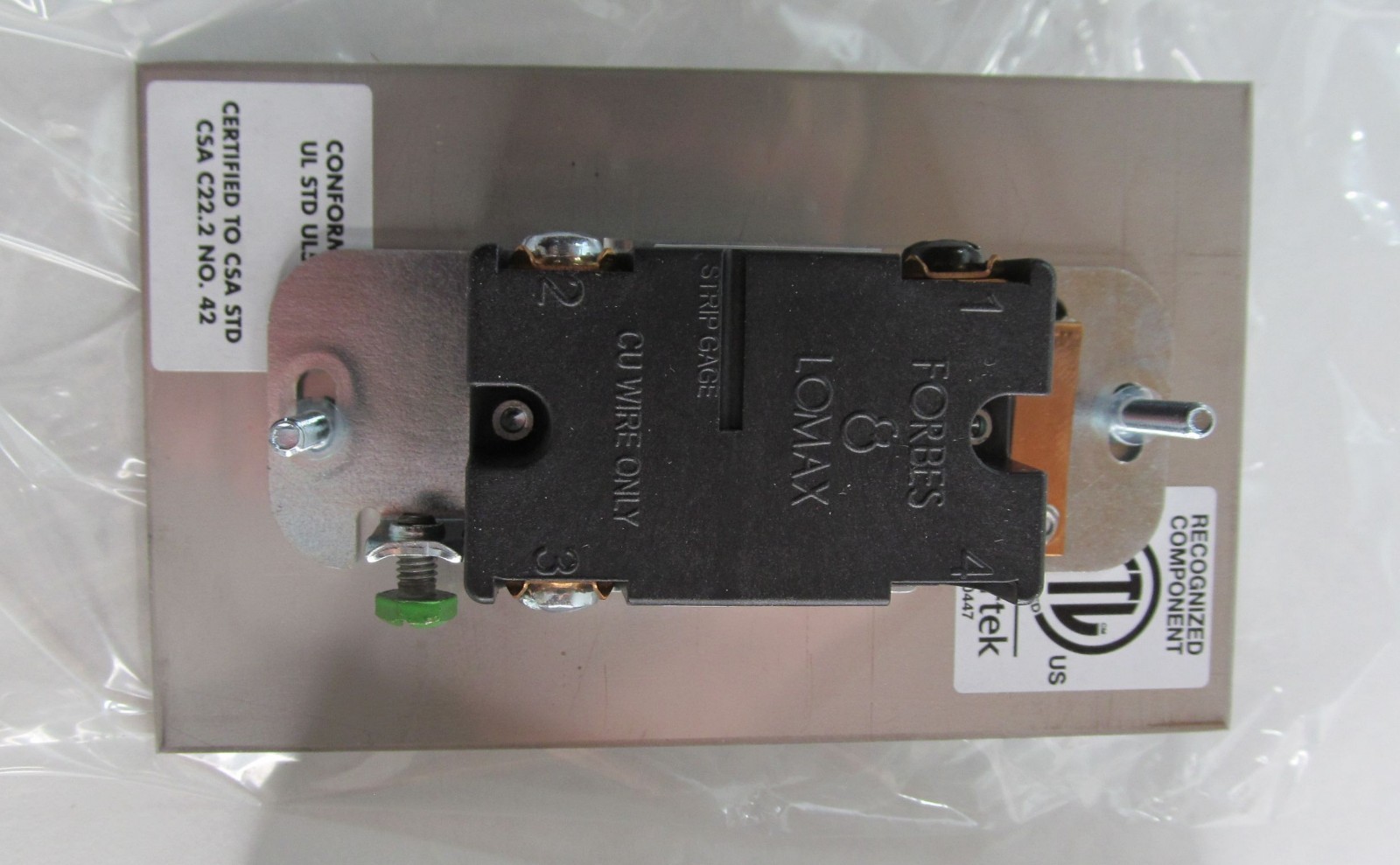 NEW FORBES & LOMAX STAINLESS STEEL 1-GANG SINGLE TOGGLE SWITCH ASSEMBLY
