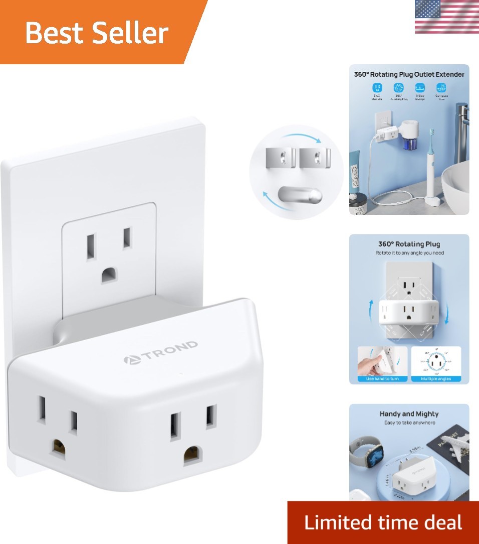 3 Way Angled Outlet Extender – Ideal for Travel, Bathroom, and Kitchen