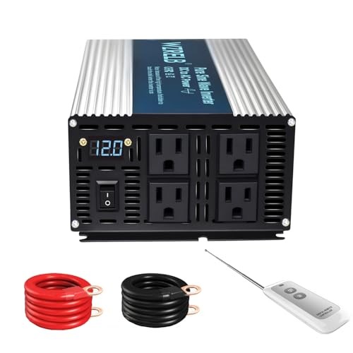 1800W Pure Sine Wave Inverter 12V DC to 110V 120V AC Power Converter 1800W 12V