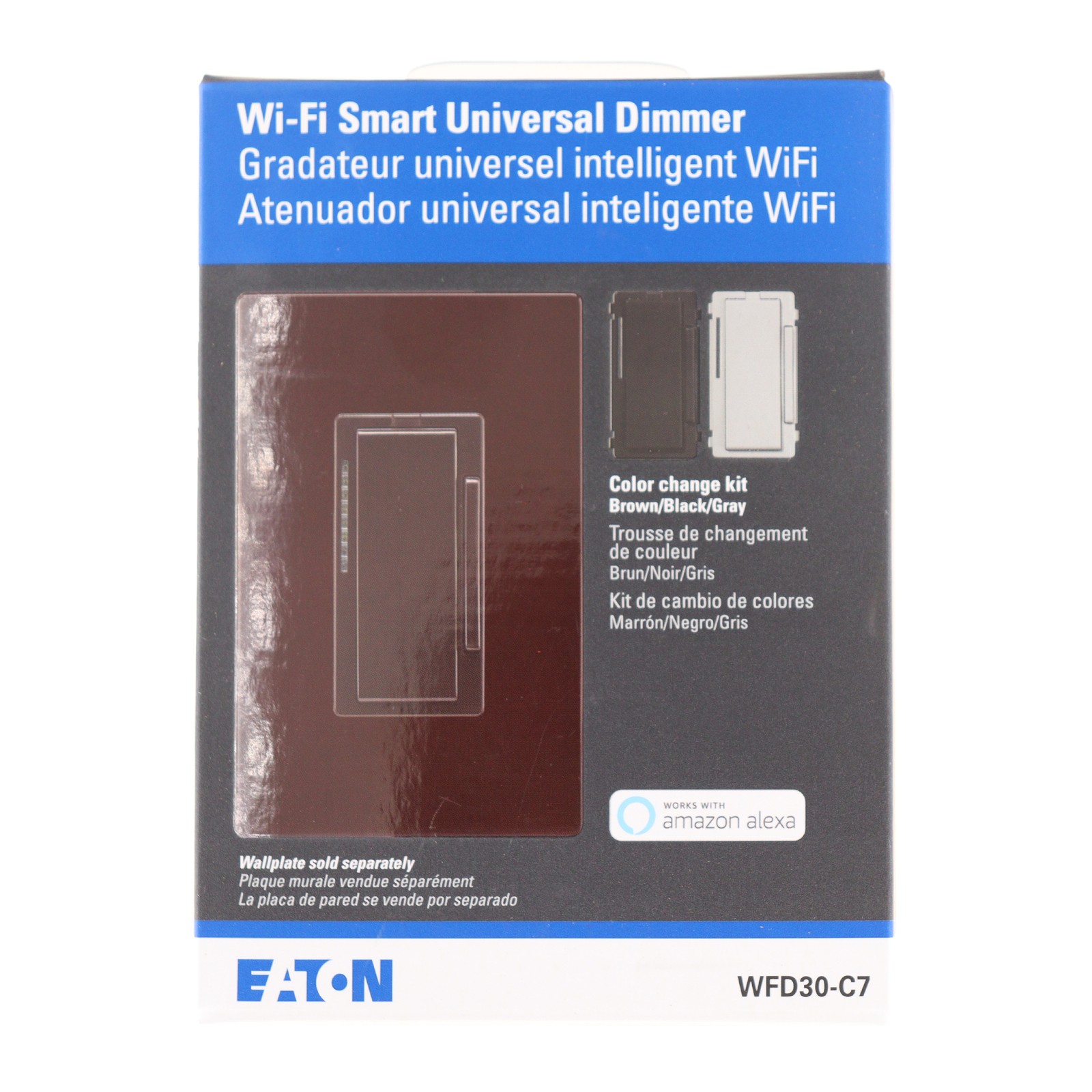 EATON WFD30-C7-SP-L UNIVERSAL WI-FI SMART DIMMER SWITCH, 600W, BLACK/BROWN/GRAY