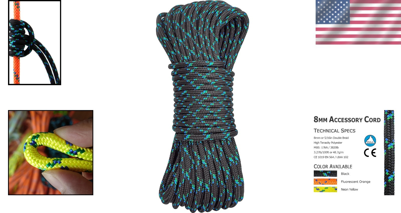 20ft 8mm Polyester Accessory Cord – Abrasion Resistant for Outdoor Adventures