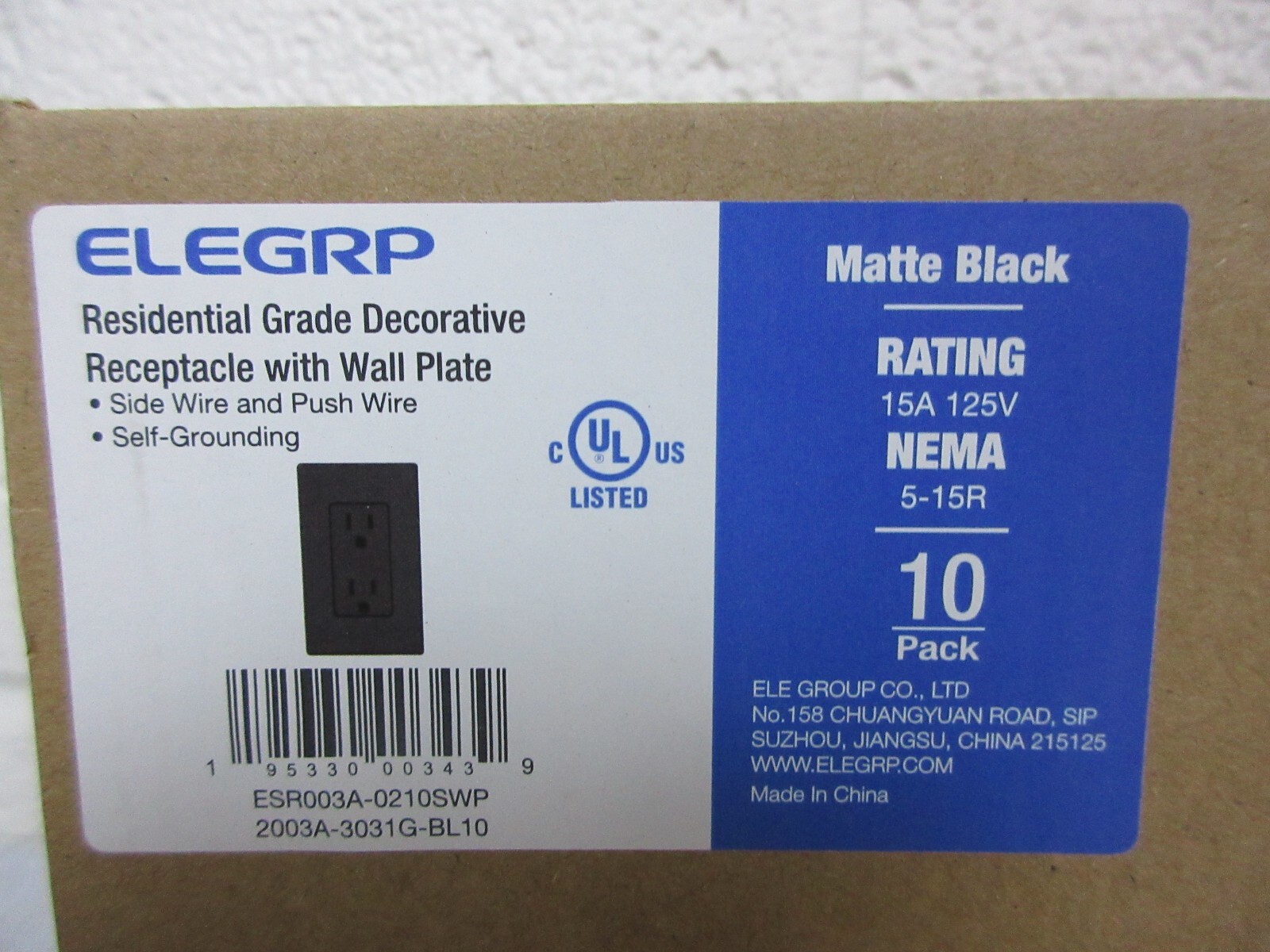 ELEGRP Decorator 15Amp 125-Volt Residential Grade Self Grounding Duplex 10PK