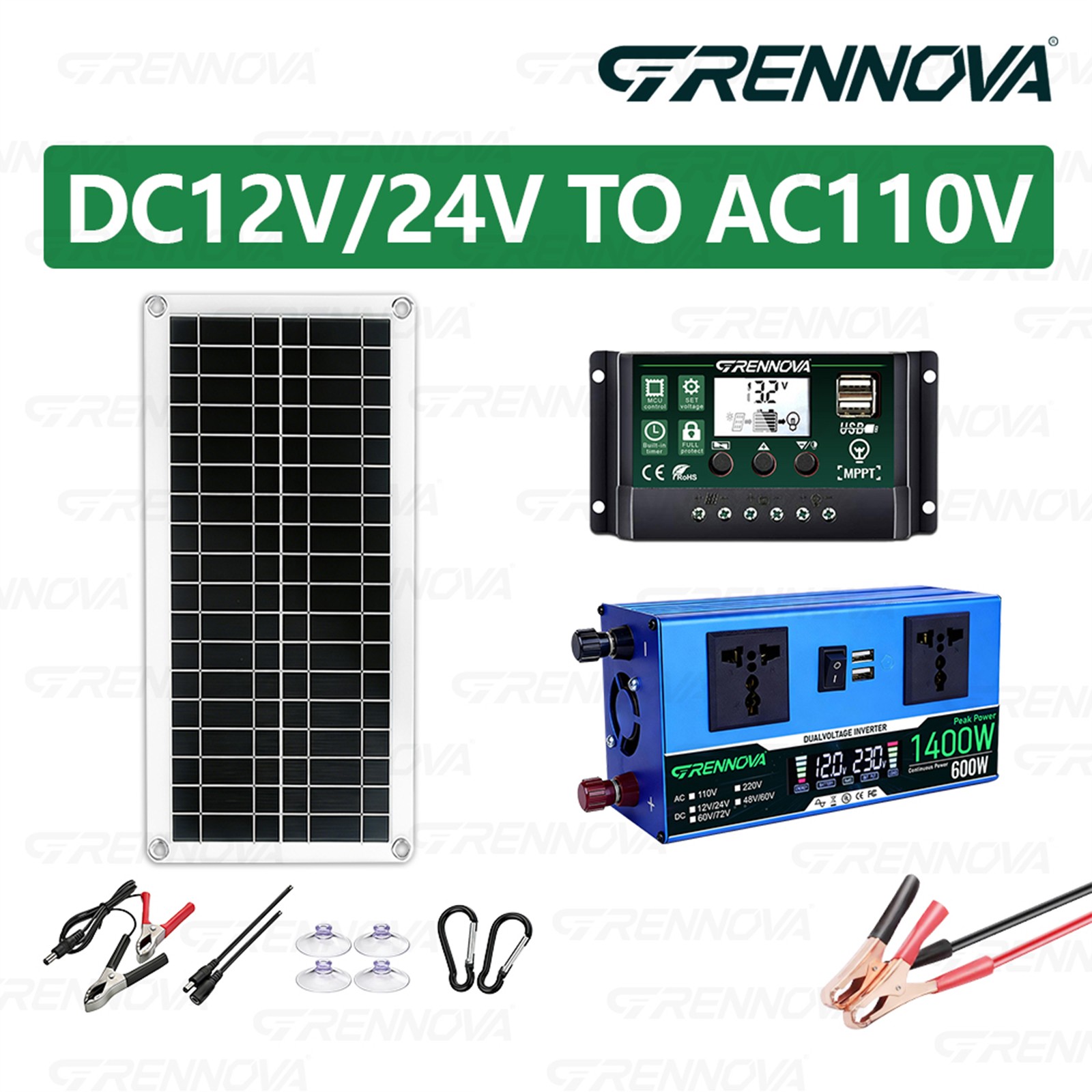 Grennova 1400W Solar Kit 35W Panel 60A MPPT Off-Grid RV Home Backup