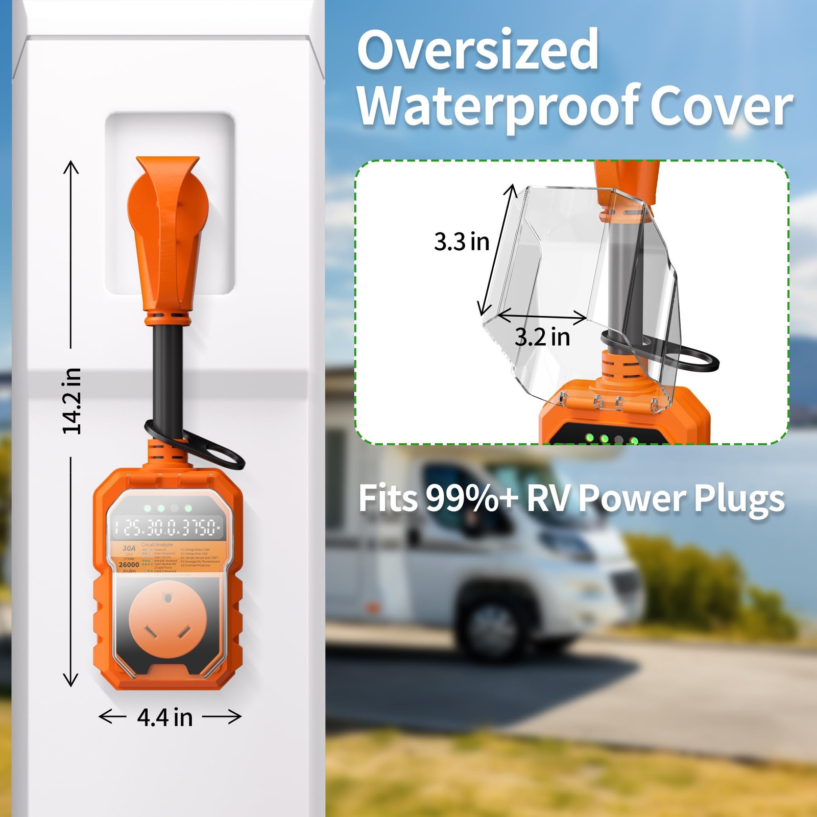 30 Amp RV Surge Protector 26000J Overload Auto Shutoff & Manual Reset