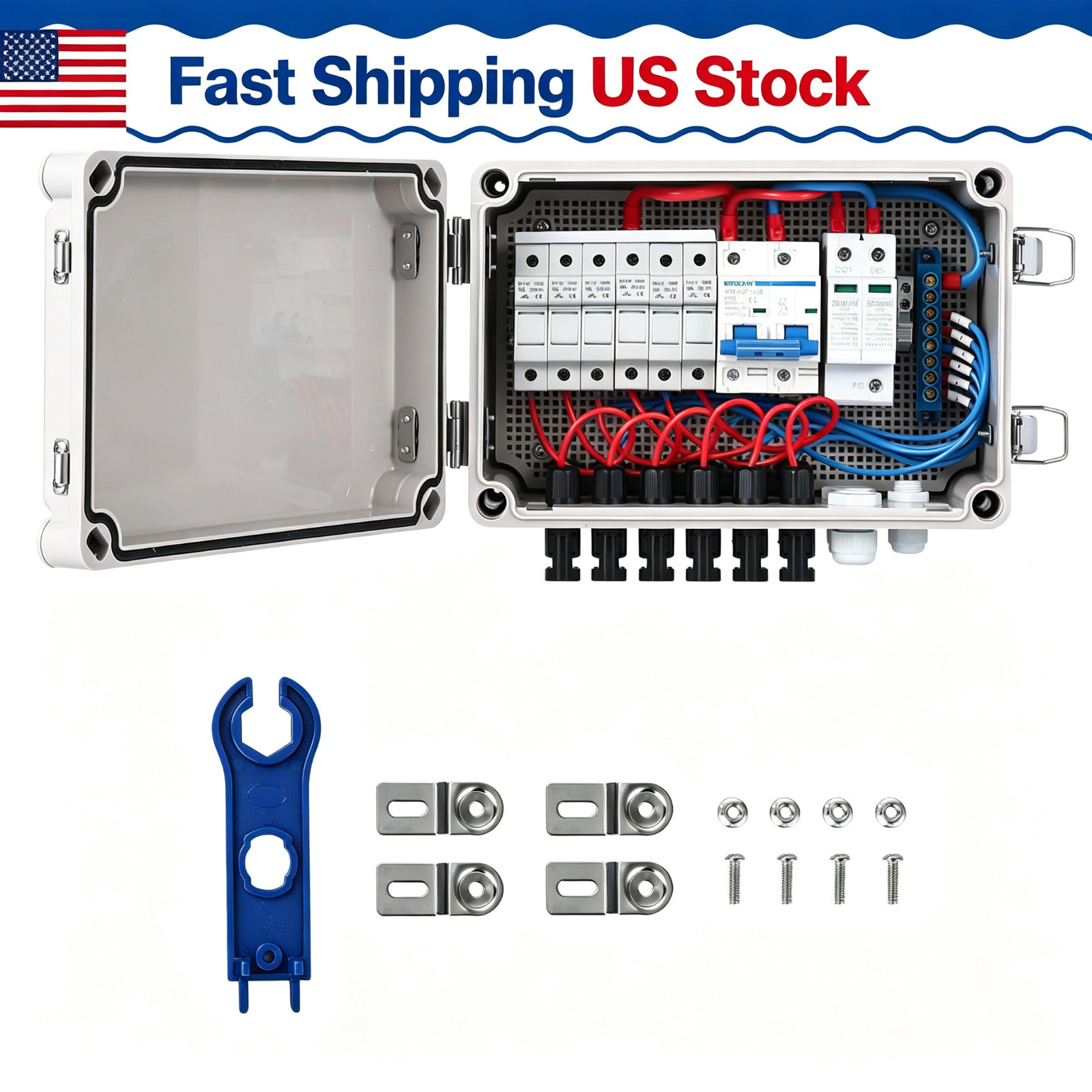 1pc 6 String PV Combiner Box, DC 500V 15A Fuse Solar Combiner Box Plastic Wate