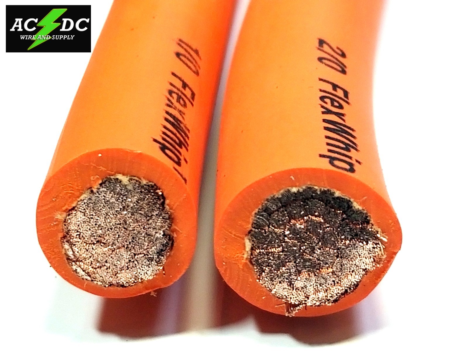 Battery Cable Pure Copper ORANGE FLEX WHIP Power Wire 1/0 or 2/0 Gauge AWG