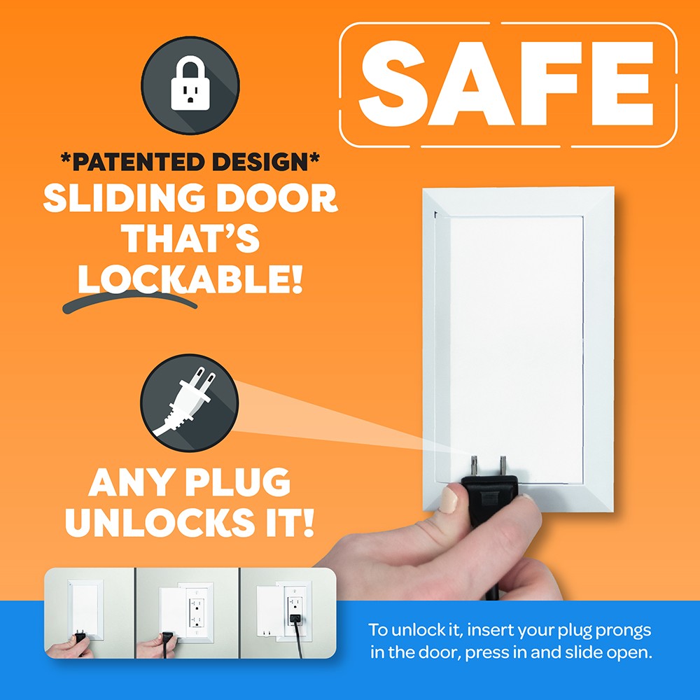 Child Resistant GFCI Outlet Cover White Sliding Lock Design 4 Pack