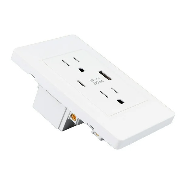 Dual Wall Outlet with USB Ports Charger AC Power Receptacle Plate Panel 15A 120V