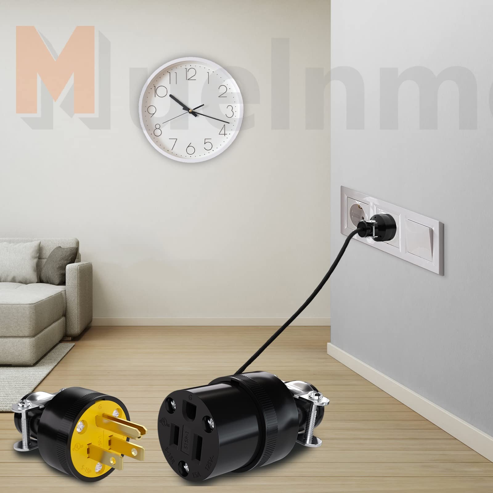 Muelnmey 1 Set Extension Cord Ends Electrical Replacement Plug & Yellow