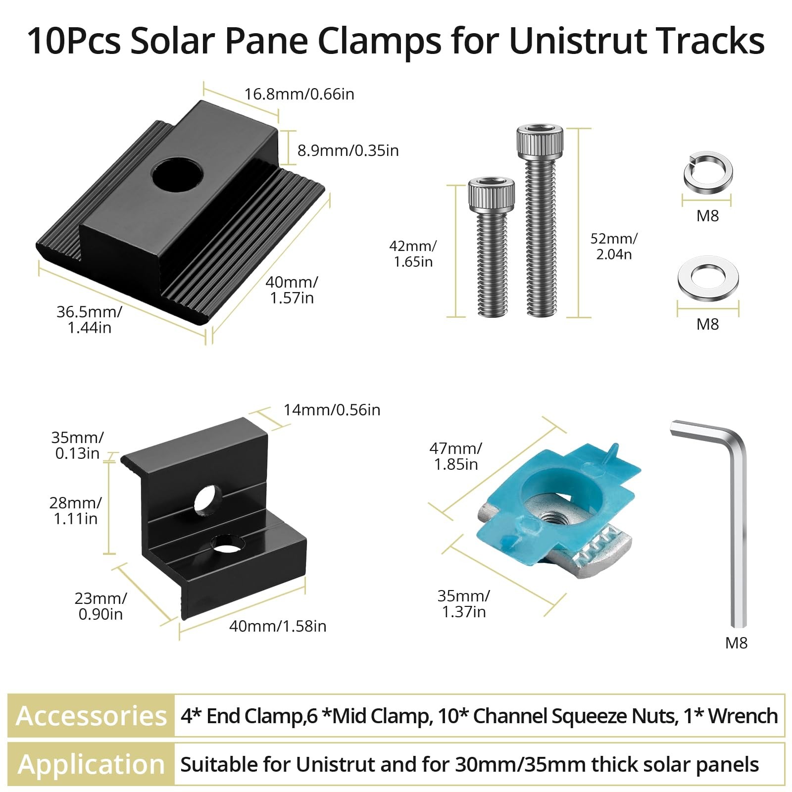 Anbte 10 PCS Solar Panel Mounting Brackets for 1.18″(30mm)/1.38″(35mm), Black