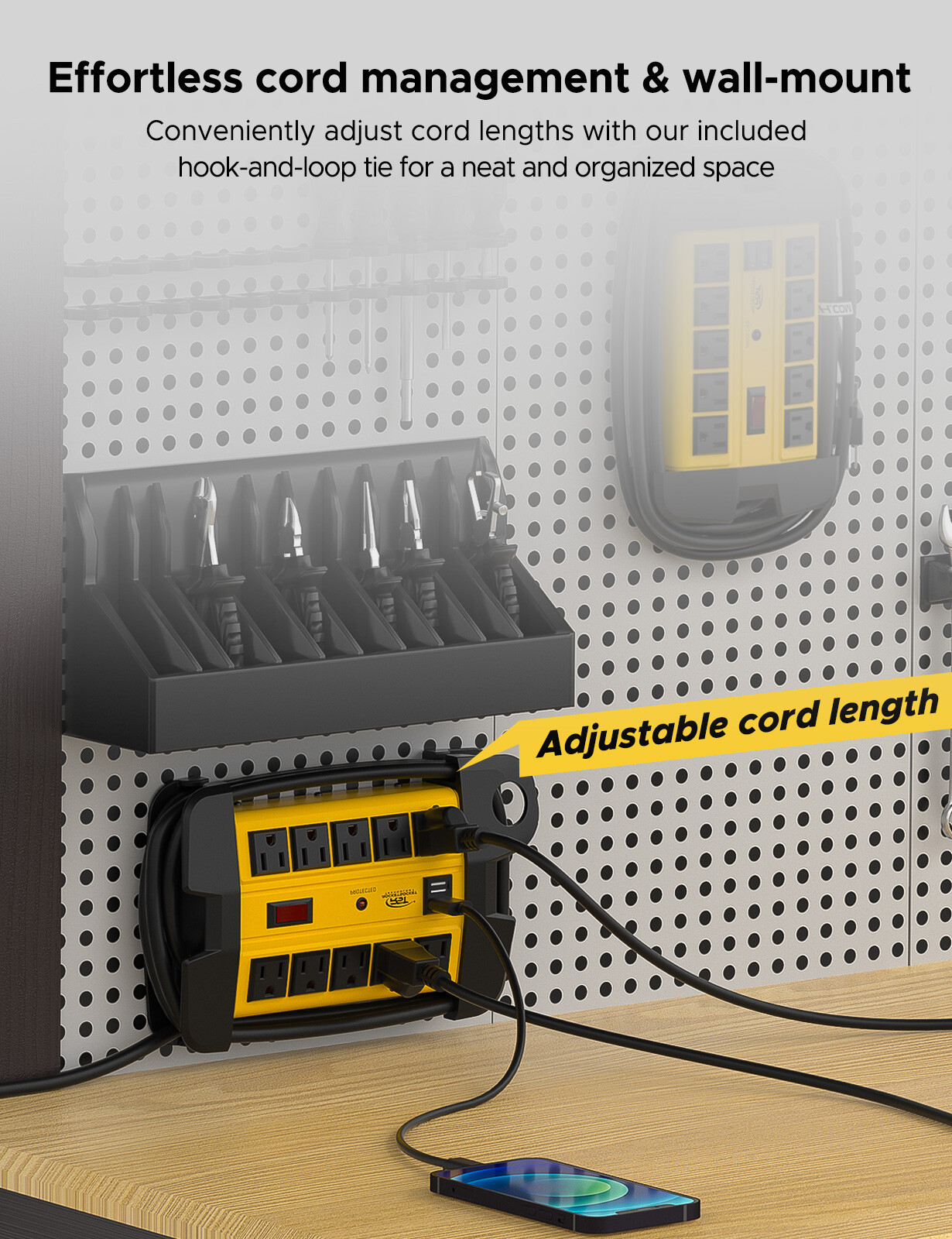 CRST 10-Outlet Heavy Duty Power Strip Surge Protector 6FT Extension Power Cord