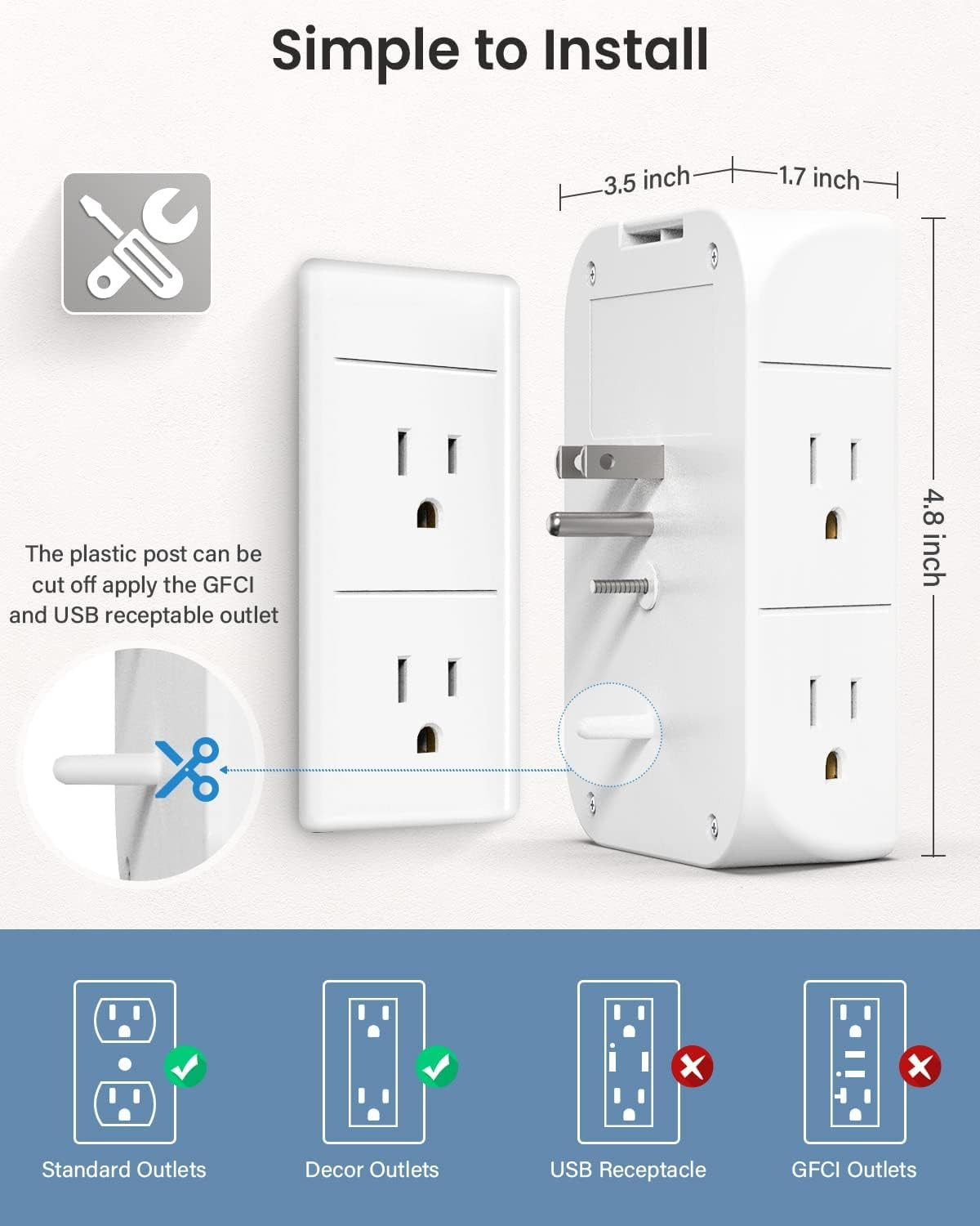 Outlet Extender with Shelf and Night Light, 1800J Surge Protector | 5 Wide Outle