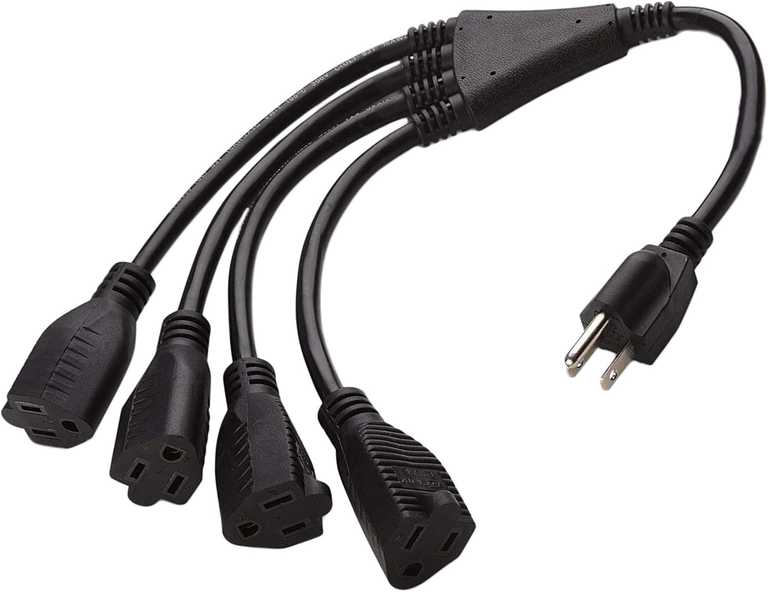 Power Splitter 4 Way 1 To 4 Extension Cord 3 Prong Y Style 1.5ft UL Listed