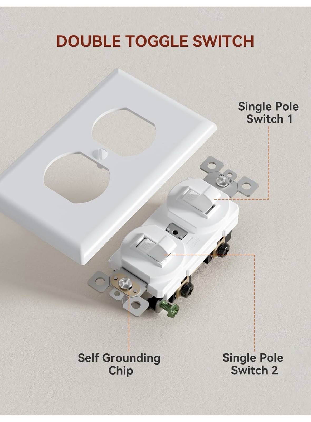 AIDA Single Pole Double Toggle Rocker Decorator Light Switch, 15 Amp