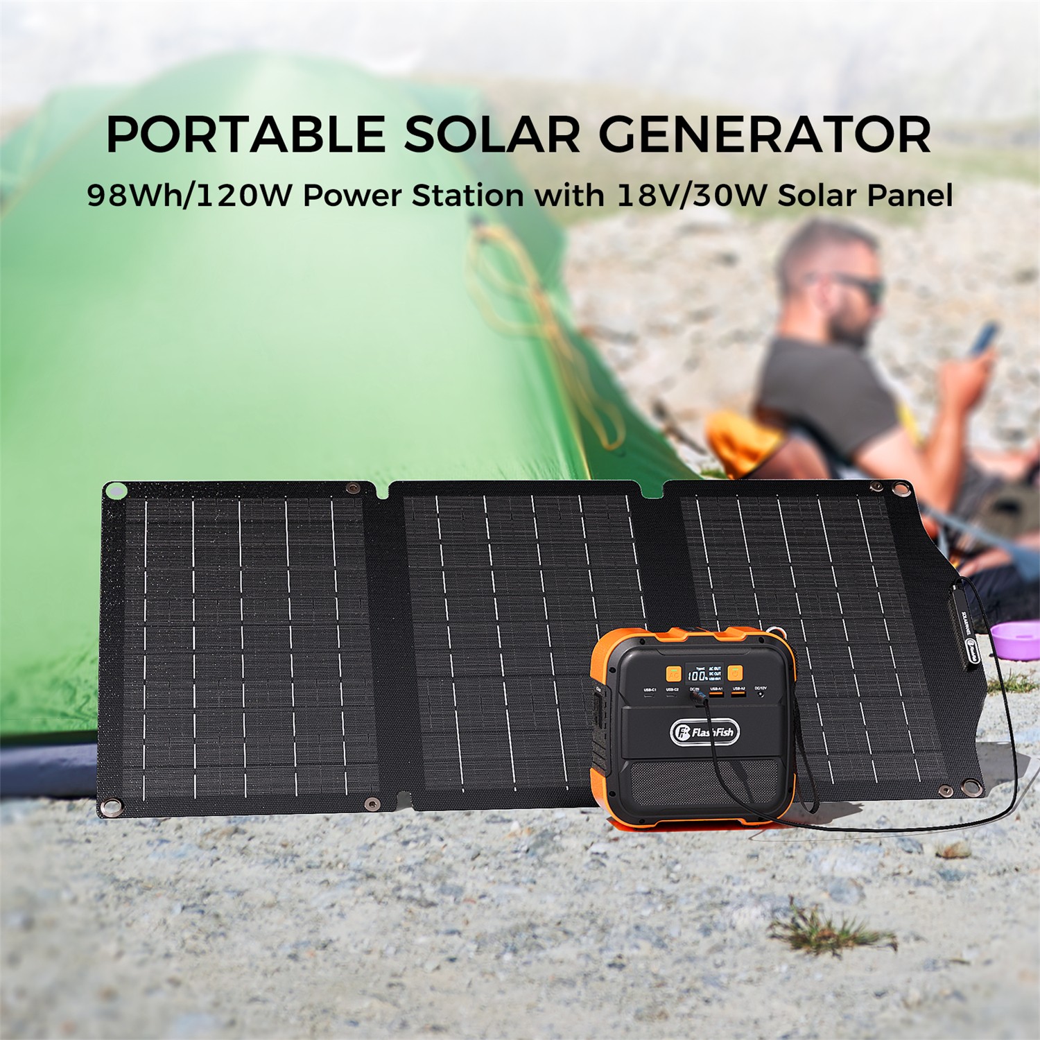 Flashfish Solar Power Generator Li-ion 120W 98Wh Optional With Solar panel 30W