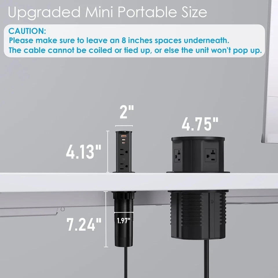 ANNQUAN Space Saver 2 inch Pop Up Outlet For Countertop W/ 2 Outlets & USB Ports