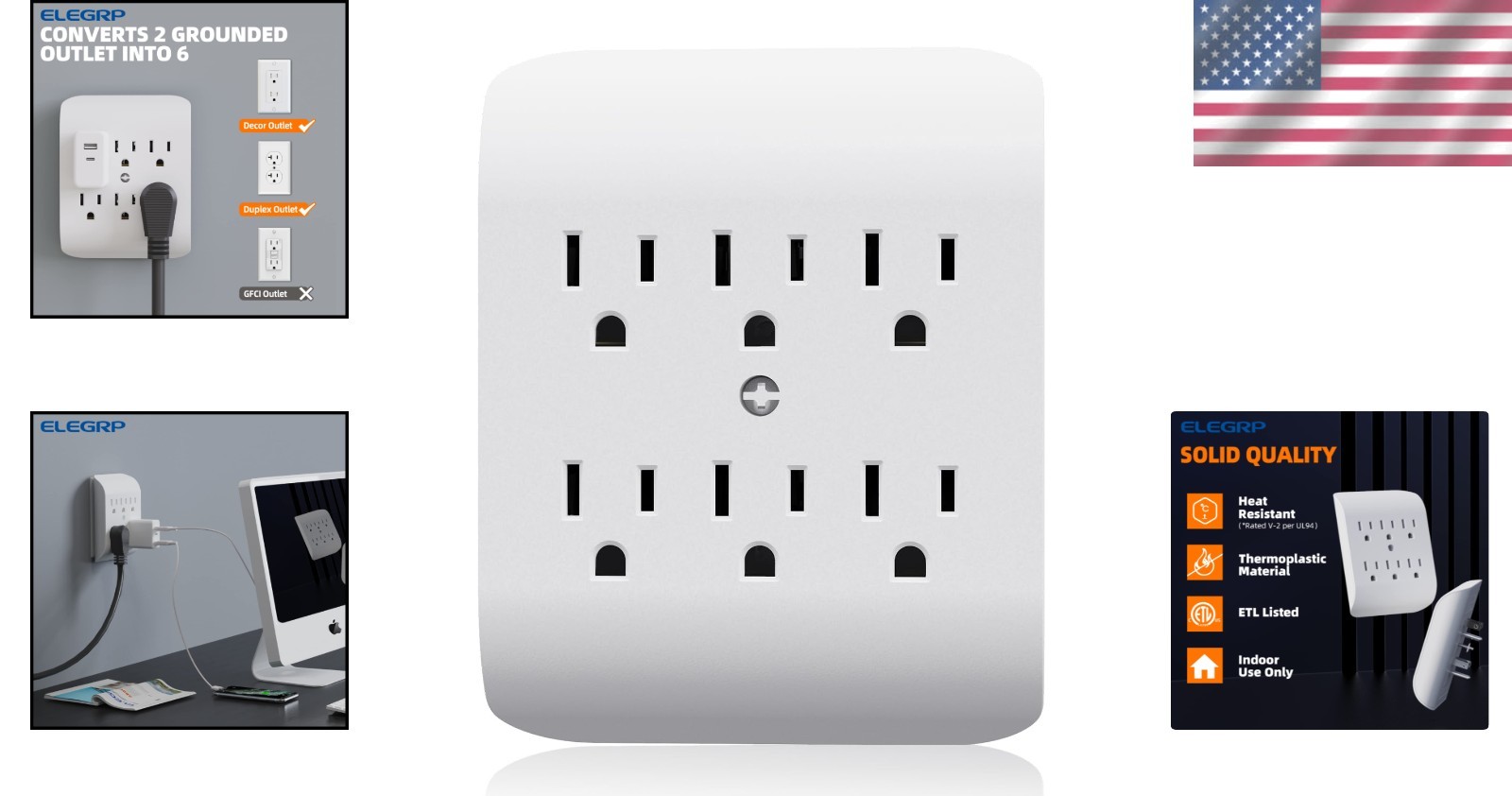 6-Outlet Extender with Central Anchor – Sleek, Safe & Space-Saving Solution