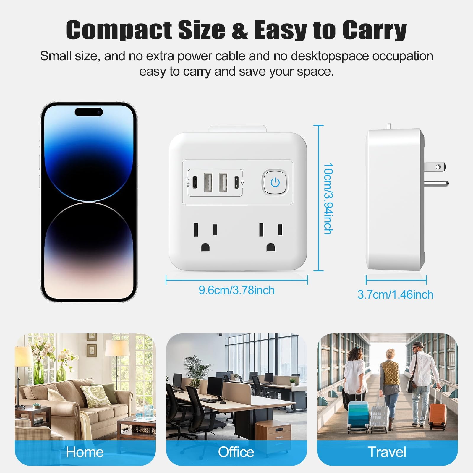 8-in-1 Multi Plug Expander, Outlet Extender with 4 Outlets & 4 USB Ports (2 U…