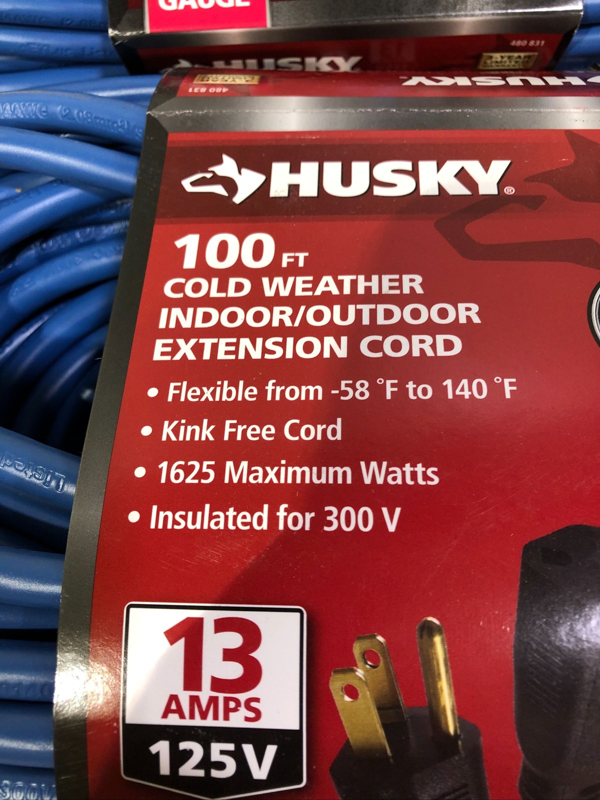 Husky 100 ft. 14/3 Medium Duty Cold Weather Indoor/Outdoor Extension Cord, Blue