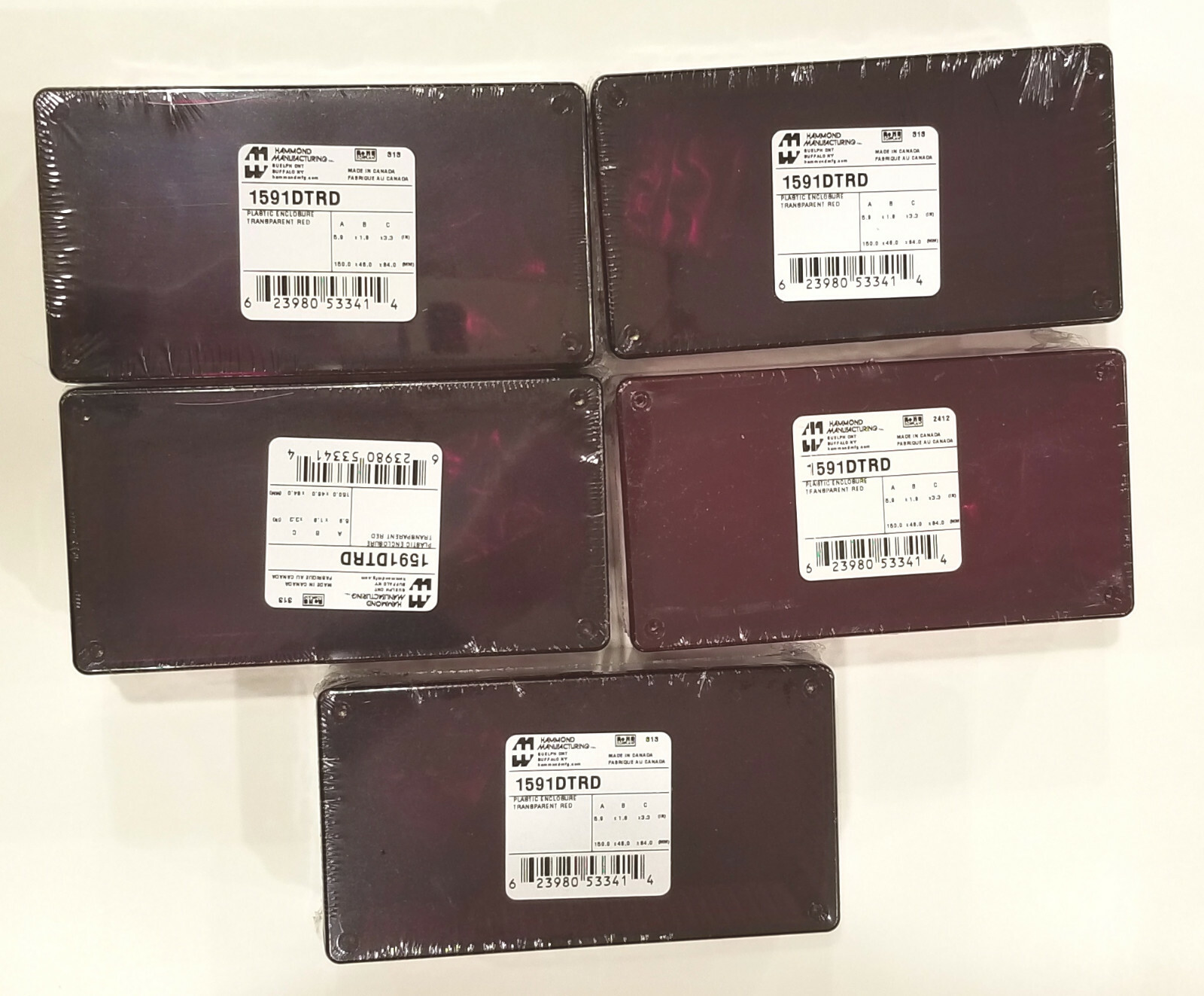 Lot of 5 – 1591DTRD Hammond Red Polycarbonate Enclosure, US seller, Free Ship