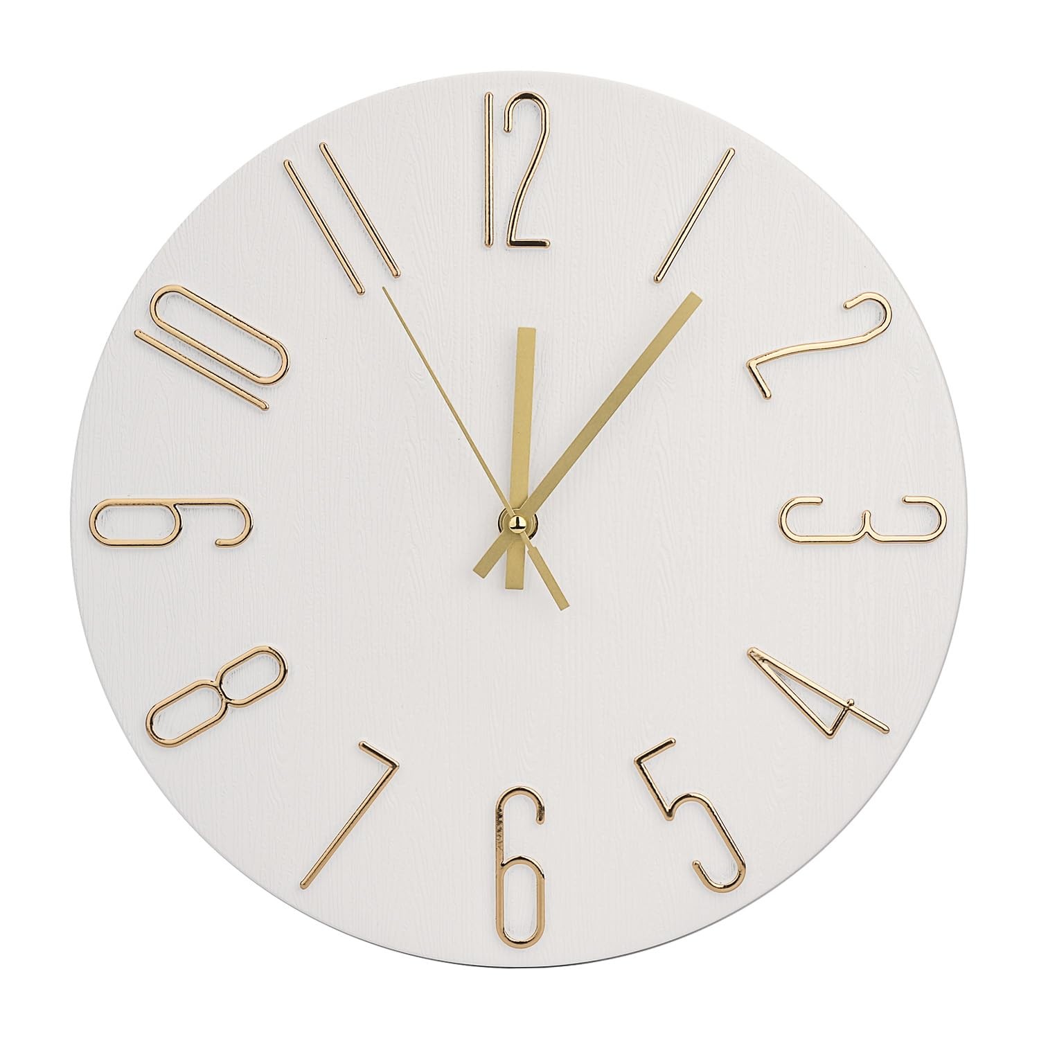 Wall Clock 12 Inch Silent Non-Ticking Imitation Wood Indoor Clock Round White De