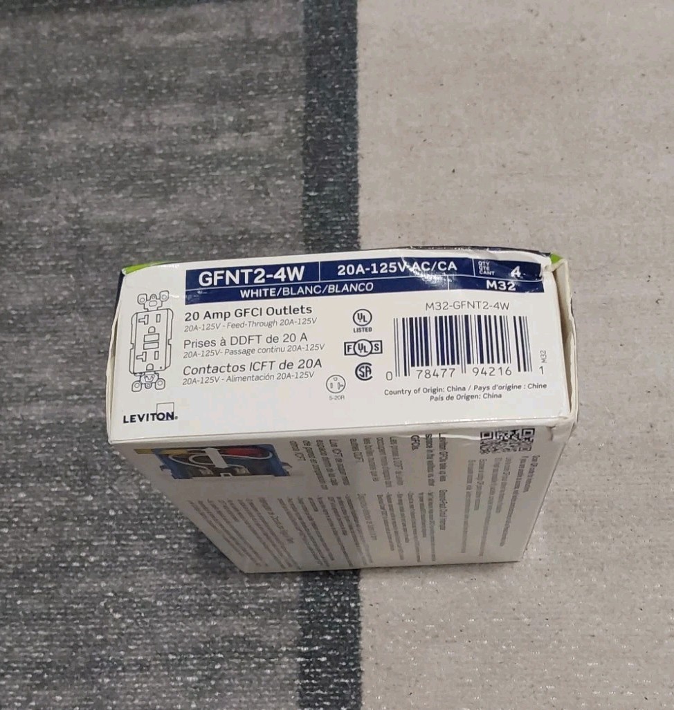 Leviton (M32-GFNT2-4W) GFCI Outlet- 4 Pack. NEW F3