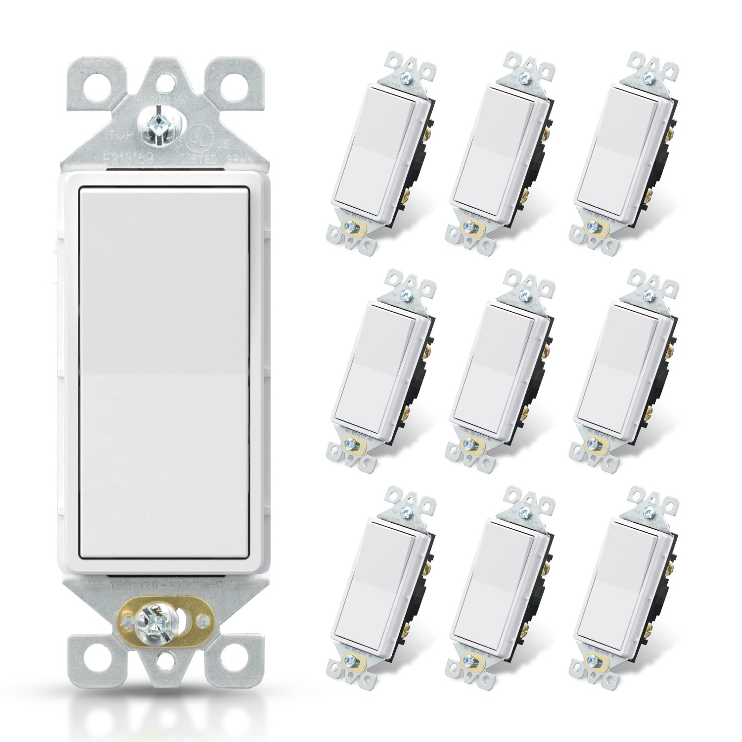ELEGRP Matte White Single Pole Decorator Light Switch, 15Amp, 120-277V, Decor…