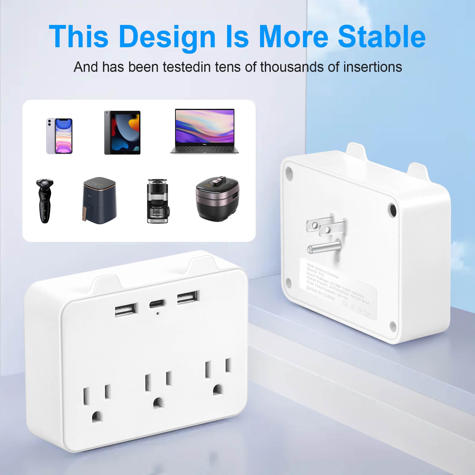 6 Outlet Extender Surge Protector With USB Type C Charger Port Wall Adapter Tap
