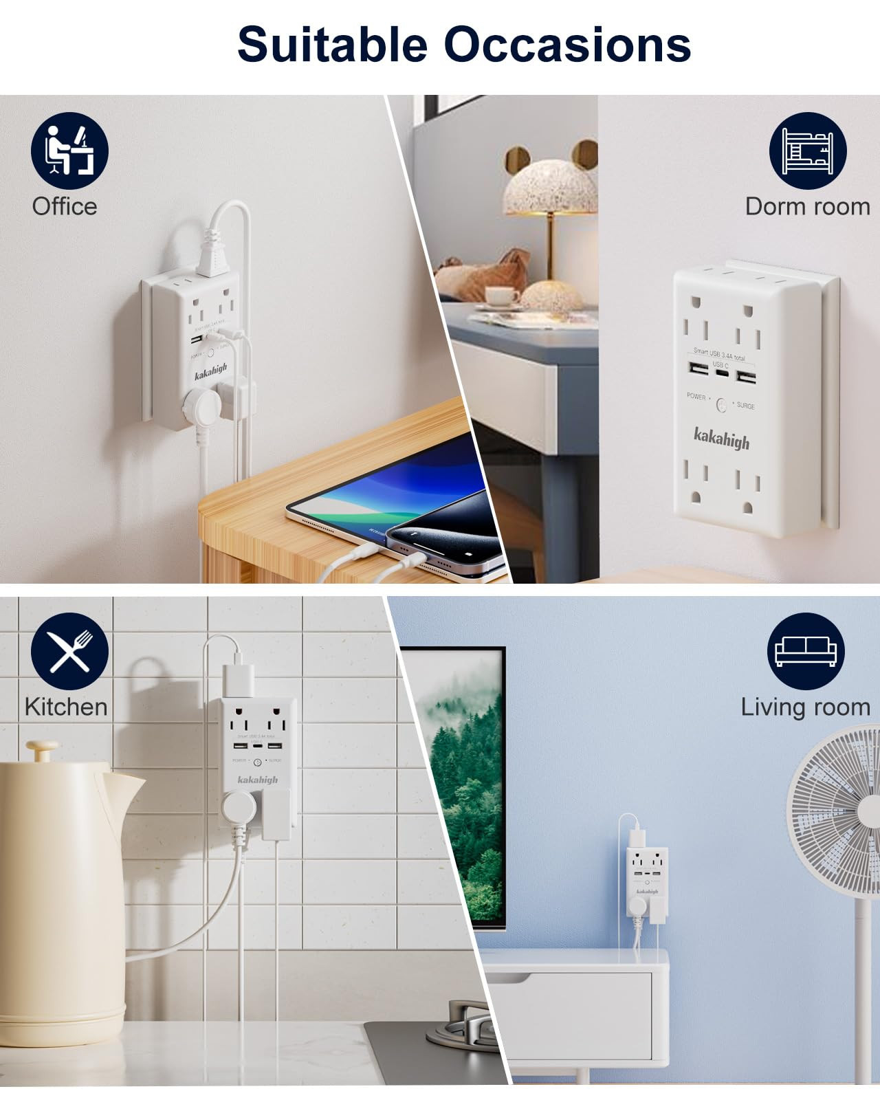 Wall Outlet Extender with Screw 8 Way Outlets with 1680J Surge Protected Mult