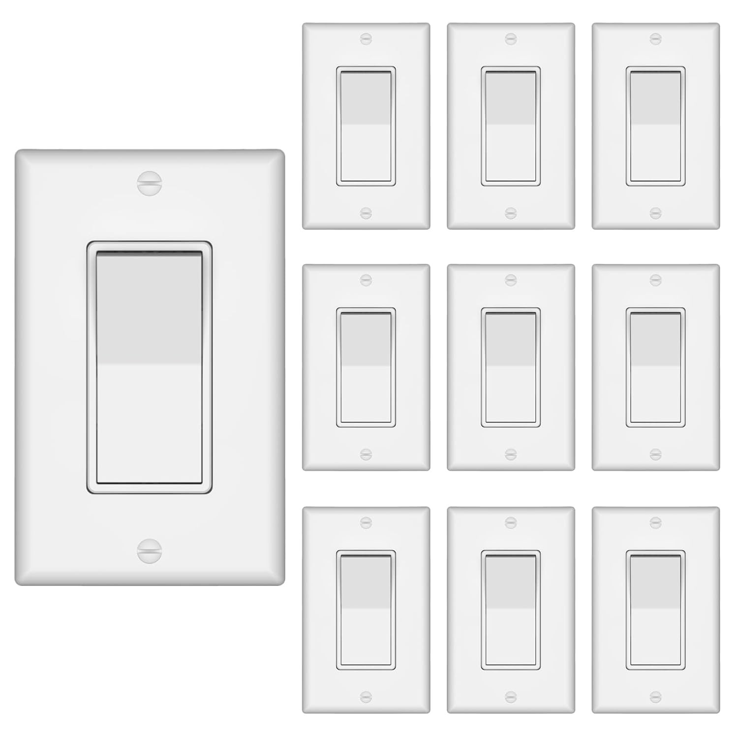 Single Pole Decorator Wall Light Switch with Quiet Operation, Wall Plate Include
