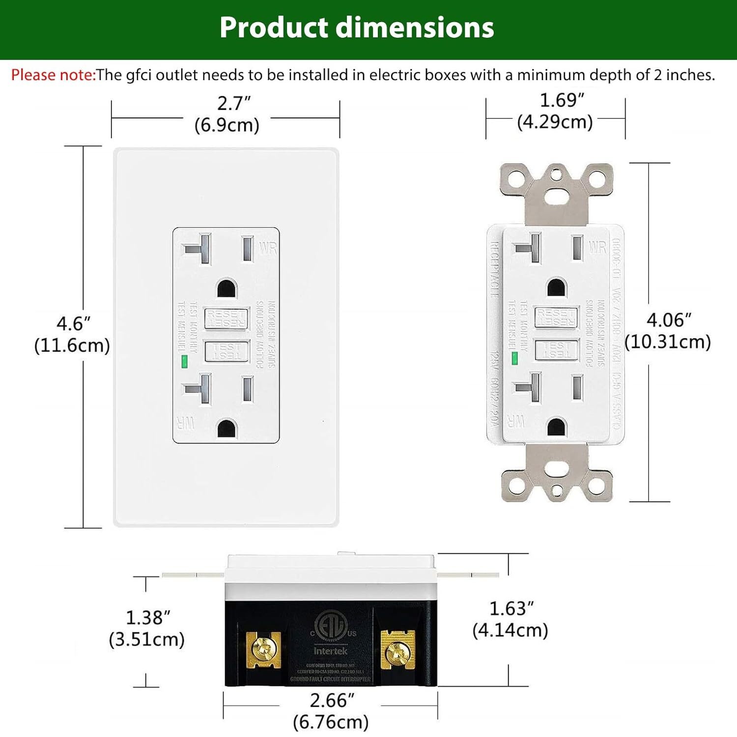 1 x Greencycle 20A Self Testing GFCI Outlet Hospital Grade,Residential Grade,ETL