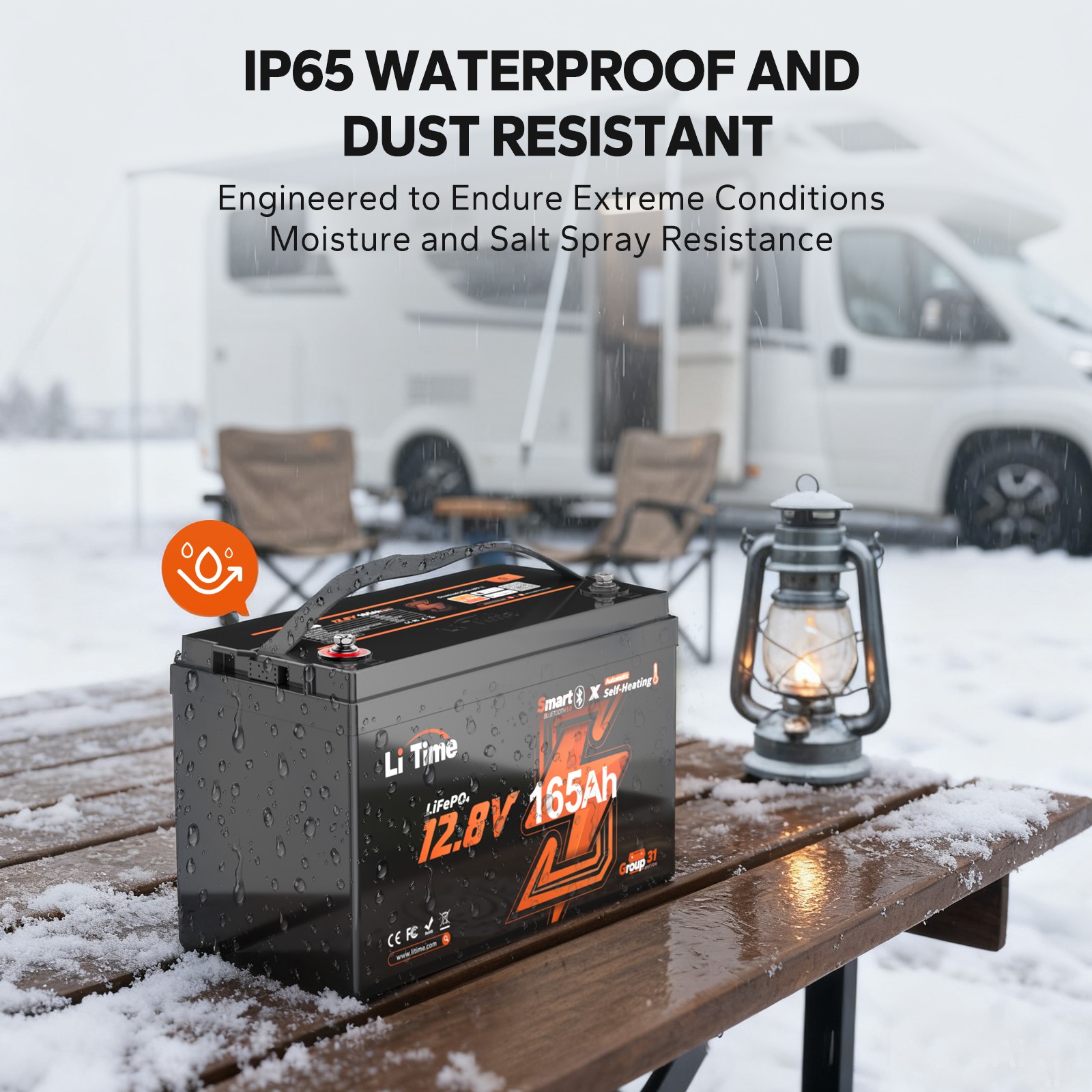 Refurbished LiTime 12V 165Ah Bluetooth Heating Group 31 LiFePO4 Lithium Battery