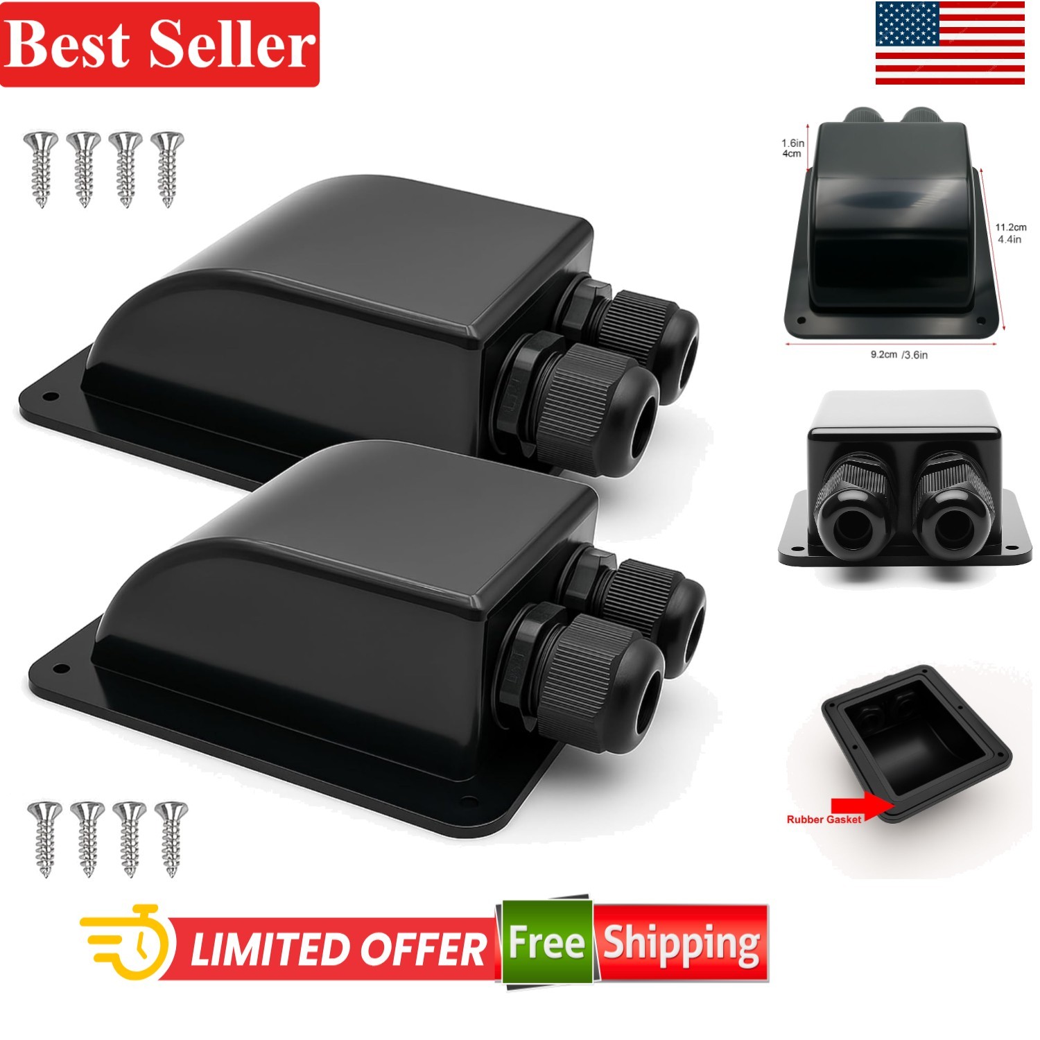 Waterproof Solar Cable Entry Gland Double for RV Boat Camper 6-12mm² Pack of 2