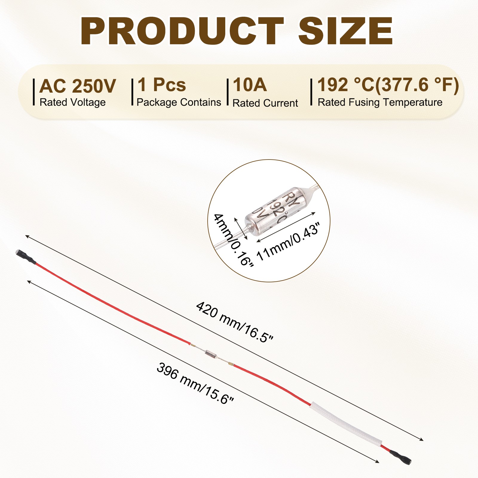 192°C 10A 250V Universal Rice Cooker Thermal Fuse Both End Terminal