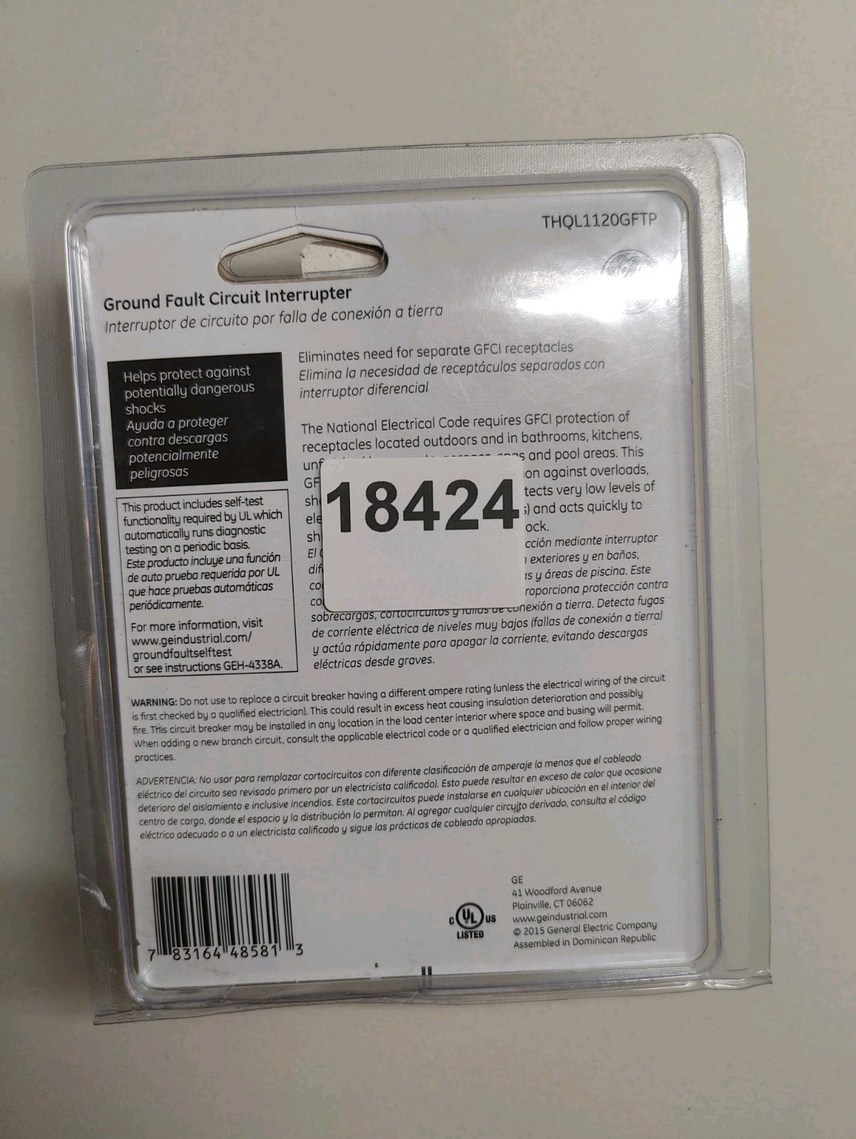 GE THQL1120GFTP Single Pole 20A GFCI Ground Fault Circuit Breaker