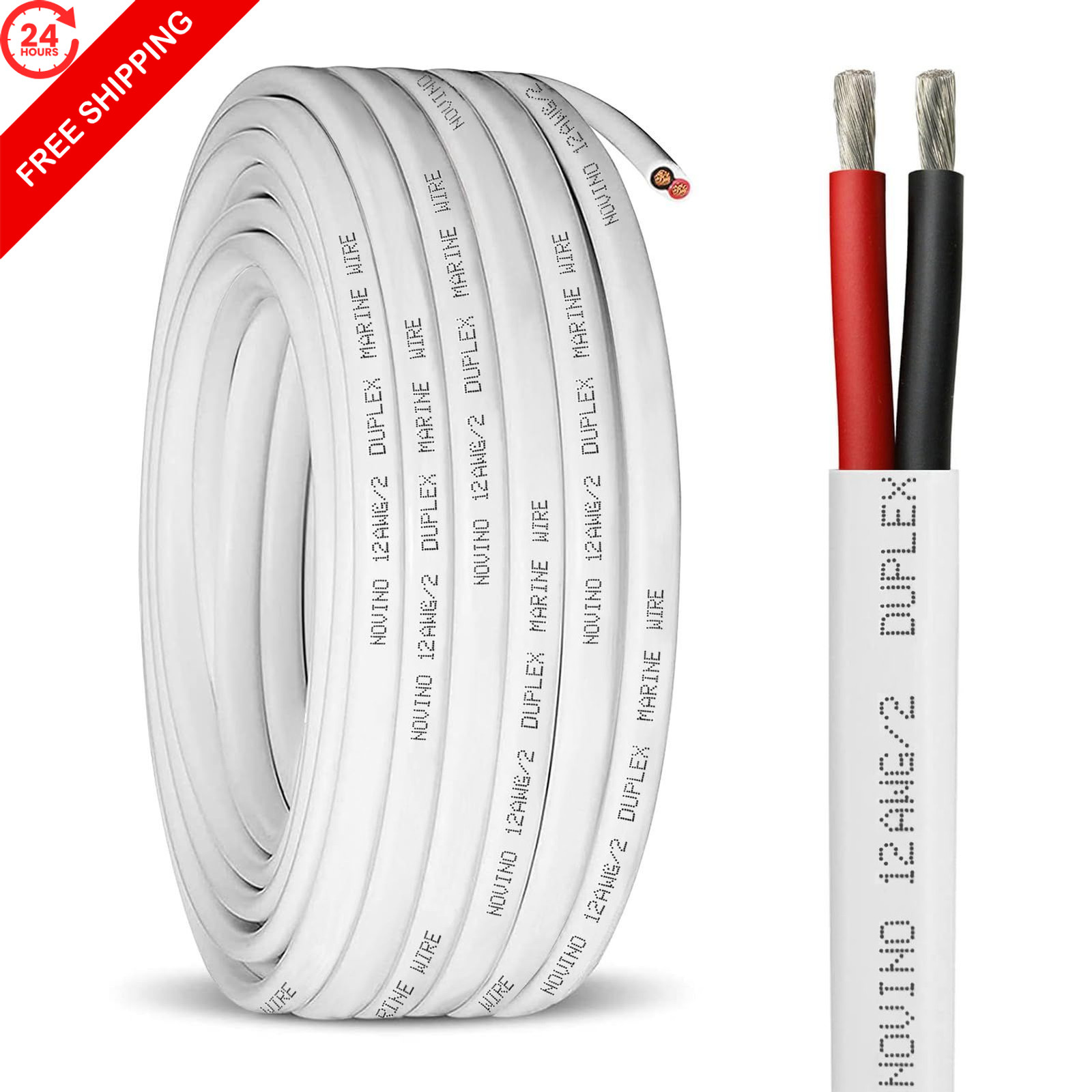 12 Gauge Marine Wire,12 AWG Duplex Grade Wire,30ft 12/2 30 ft, white